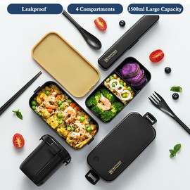 UHAPEER 2 Tier Lunch Box Bento Box with Lunch Bag | Cutlery, Bento Lunch Boxes with Adjustable Compartments for Adults and Kids, Portable Leakproof Food Container Lunchbox for Work and School