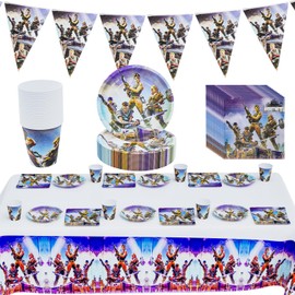 Game Party Tableware Set, 71 Pieces, Child Game Party Accessory Set, Video Gaming Theme Party Tableware, Children's Party Set, Served Includes Video Game Party Plates, Cups, Napkins, Tablecloth, for