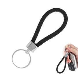 Parthan Leather Keyring, Braided Keychains, Durable PU Leather Key Rings for Car, Bag and Key Holders, Black