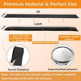 6 Pcs Water Barrier for Flooding 5 Ft x 6.5 Inch Absorbent Flood Barriers Home Water Activated Sandless Sandbag Reusable Water Absorber Snake for Door Garage Basement Prevention Rain Hurricane Black