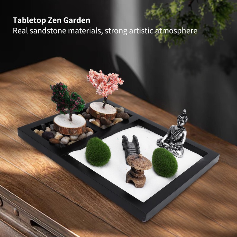 Zen Garden Sand Table Buddha Statue Sandbox Japanese Style Desktop