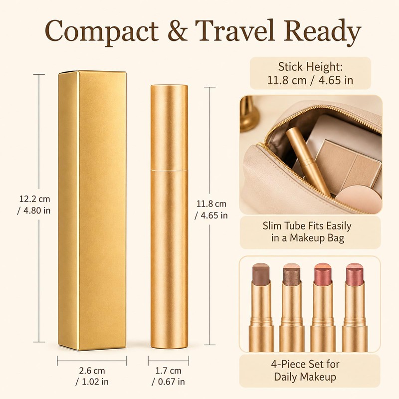 4 Pack Eyeshadow Stick Set,3 Color Gradient Shimmer Multi Color
