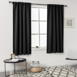 DUALIFE Blackout Black Curtains 54 Inch Length for Bedroom Small Windows - 2 Panels Thermal Insulated Rod Pocket Room Darkening Soundproof Curtains for Small Window (Jet Black 42W x 54L)