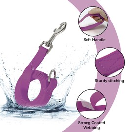 Kidding Pets Waterproof Dog Leash, 5/6 FT Durable Odor-Proof Dog Leashes with Strong Metal Hooks Fits Small Medium or Large Dogs (Purple, 6FT - 1 inch Width)