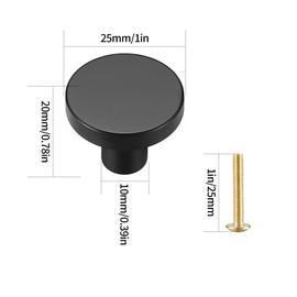 VARHHUXHA Pack of 4 Round Cabinet Knobs, Brass Drawer Knobs, Door Kitchen Fittings, Cupboard Knobs, Stainless Steel Single Hole Handle with Screws for Wardrobe, Cupboard, with a Screwdriver - Black