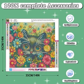 BXXRBX Cat Diamond Art Kits for Adults- Diamond Painting Kit Cats, DIY 5D Full Round Drill Gem Art Flowers for Great Home Wall Decor Craft and Gift 14x14 Inch