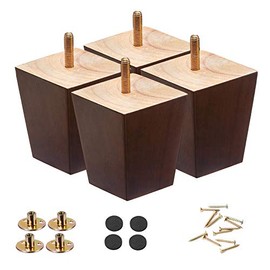 SHANJUE Wood Furniture Legs 3 inch Sofa Legs Set of 4 Square Brown Couch Legs,Mid Century Replacement Chair feet, for DIY Projects Dresser Recliner Bed Legs etc
