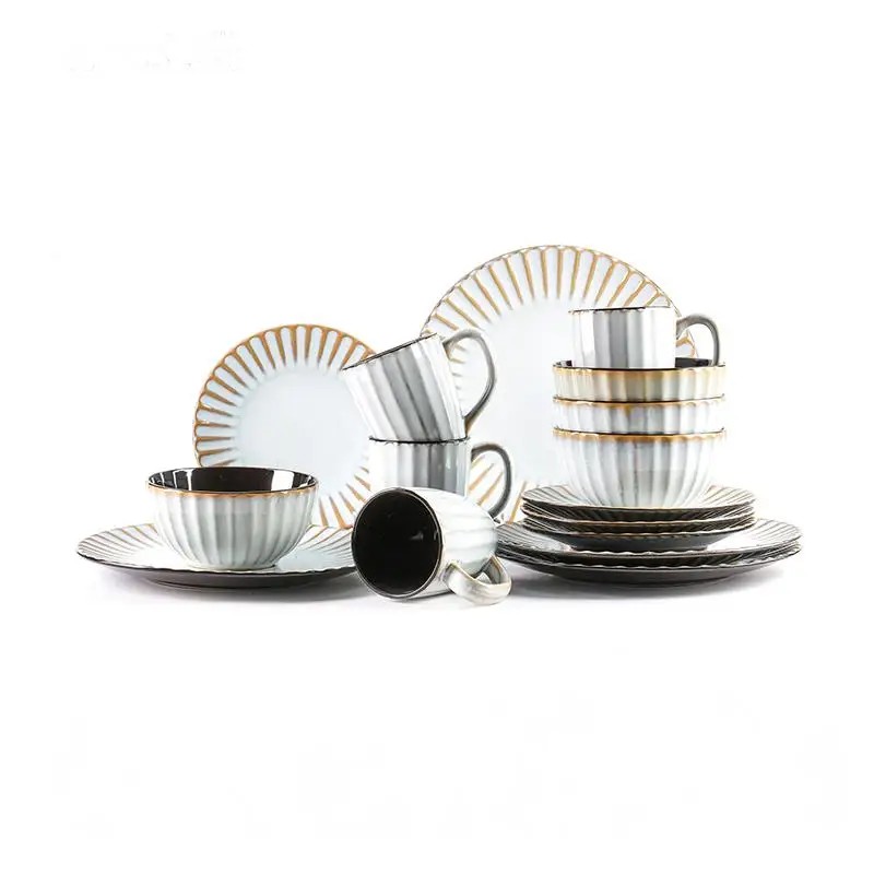 Semtember Promotion Golden Beige Stone Tool Embossed Tableware Set High
