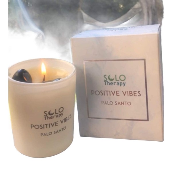 Palo Santo Smudge Crystal Candle with 2 Amethyst Stones, Positive Vibes Candle - 100% Soy Wax , 200 Grams , 40 Hours Burn time