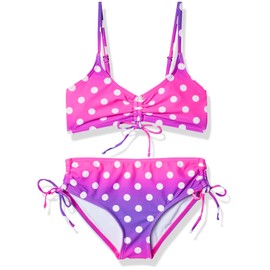 Kanu Surf Girls' Willow V-Neck Bikini Beach Sport 2-Piece Swimsuits, Dots Pink/Purple, 4T