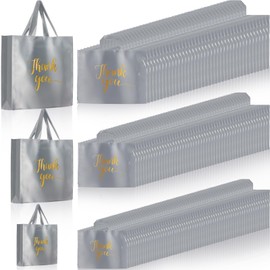 Teling 200 Pcs Thanks Bags with Handle Bulk Thank You Merchandise Bags 3 Size Plastic Packet Retail Shopping Package for Boutique 9 x 12'', 12 x 15'', 15 x 18''(Silver Gray)