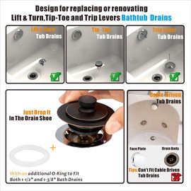 Artiwell Universal Lift and Turn Bath Drain Stopper and Cover, Bathtub Drain Stopper, Replaces Lift and Turn, Tip-Toe and Trip Lever drains for Tub, EZ Installation and Clearing (Oil Rubbed Bronze)