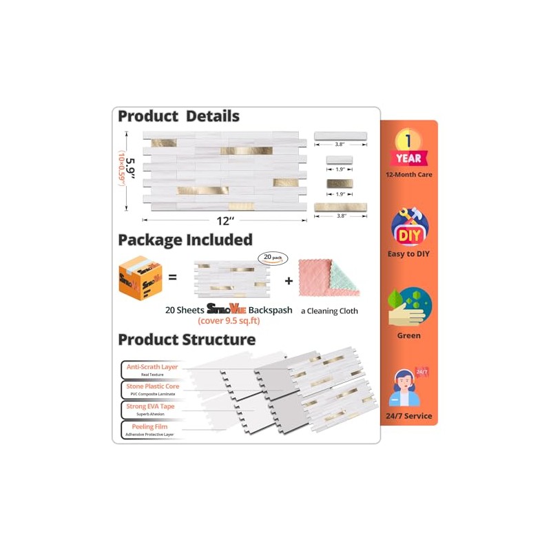 StyloVue 20 Sheets Peel and Stick Backsplash for Kitchen, 2026
