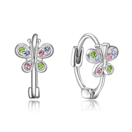 Cosol Silver Tiny Cute CZ Butterfly Small Hoop Huggie Earrings Hypoallergenic Jewelry Gifts for Women Lightweight Minimalist