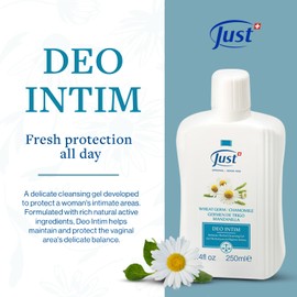 SwissJust Deo Intim Cleansing Gel 250ml. Feminine Wash Formulated with Rich Ingredients. A Delicate Cleansing Gel and pH Balancing Cleanser. Moisturizing Feminine Care & Gentle Wash
