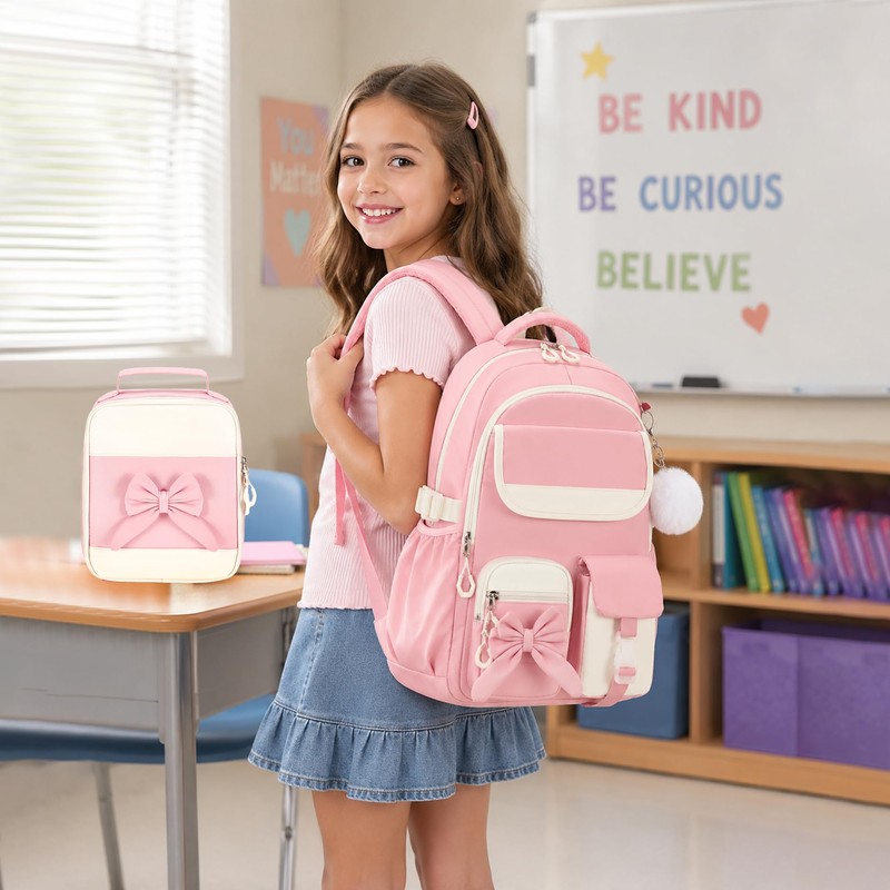 Tecoloy Backpack for Girls, 3PCS Girls Backpack with Lunch Box