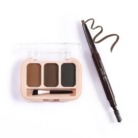 Boobeen 3 Farben Augenbrauenpuder und Augenbrauenstift mit zwei Endstücken und abgewinkeltem Pinsel，Mikroblading Augenbrauenstift mit Spiralbürste，Erzeugt 3D-Brauen den ganzen Tag lang