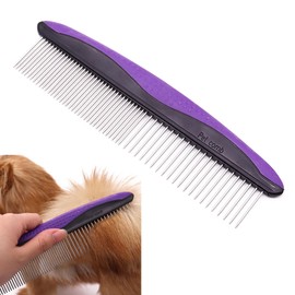 Parthan Dog Comb Cat Comb Dog Combs for Grooming with Stainless Steel Teeth and Rubber Non-Slip Handle for Removing Tangles and Knots of Fur for Large, Medium, Small Dogs and Cats(COLOUR:Purple)