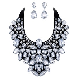 Ever Faith Costume Jewelry for Women, Clear Rhinestone Crystal Chunky Collar Statement Necklace Earrings Set