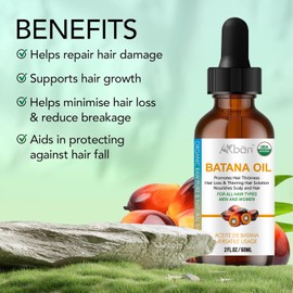 AKBAN Batana Oil for Hair Growth, Dr Sebi 100% Pure & Natural Organic Batana Oil from Honduras - for Thicker & Stronger Hair, Nourishes Damaged Hair - 2 FL OZ + 2 FL OZ