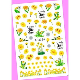 Daisy Be Mine Dandelion Flowers Leaf Extra-Thin 3D Art Nail Stickers Xf3336 for Nails Design Nail Art Stickers Decals Supplies Manicure Tips Sticker Colorful for Nail Decorations