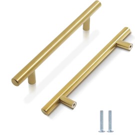 2 Pack Kitchen Cupboard Handles Stainless Steel Kitchen Door Handles Brushed Cabinet Handles Wardrobe Handles Drawer Handles (2 Pack Gold, Hole Centre 128mm)