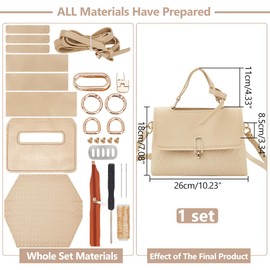 WADORN DIY Sewing Kit for Handbags Made of PU Leather Kit for Making a Clutch with Checked Pattern for Women DIY Shoulder Bags Made of PU Leather for Making Bags 26 x 8.5 x 18 cm Wheat