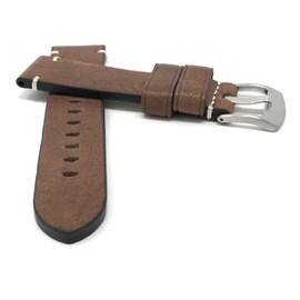 20mm Brown Vintage Smartwatch Band Strap, Leather, Minimal Stitch, Stainless Steel Buckle