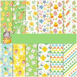 24 Sheets Easter Pattern Paper Scrapbook Paper 11.8''x11.8'' Double-Sided Rabbit Easter Egg Floral Craft Papers Bunny Chicken Carrot Pattern Cardstock Paper Pad for Card Making Art Project (Easter- A)