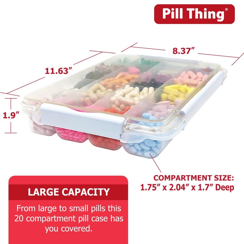 20 Compartment Large Pill Case with Airtight Seal - Silicone