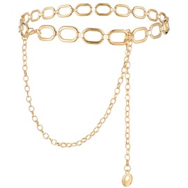 Xinjoduz Gold Waist Chain Belt 1 PCS Gold Metal Belt Gold Circle Belt Metal Link Chain Belt for Women Chains for Women Plus Size Gold Belt Chunky Thick Chain Belt Link Chain Belt for Dresses Jeans