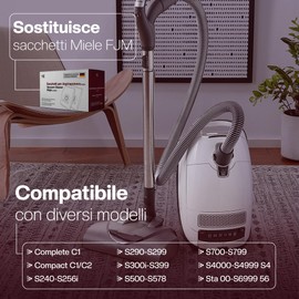 16 sacchetti per Miele [Compact C2/C1, Complete C1] – sostituisce FJM – incl. 4 filtri motore & 4 scarico – per serie S6000–S200 – sostituisce 9917710, 10408420