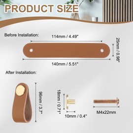 PATIKIL Leather Drawer Pulls, 4 Pack Leather Handle Center Cabinet Dresser Knobs with Screws for Dresser Cupboard Closet Doors, Light Brown