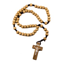 Dozen Catholic Praying Rosary Jesus Crucifix Jerusalem Olive Wood Beads 12.4"