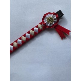 IV Horse Velvet and Satin Browbands with Mini Rosettes sizes small pony to extra full (Red White and Gold, Full)