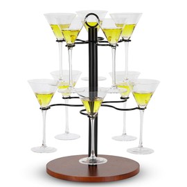 TRSPCWR Wine Glass Holder, 2-Tier Champagne Tower, Lemon Drop Tree Holder With 10 Hooks, Metal Drink Tower for Gin, Cocktails, Champagne, Wine, Cocktail Tree Stand For Drinks At Weddings