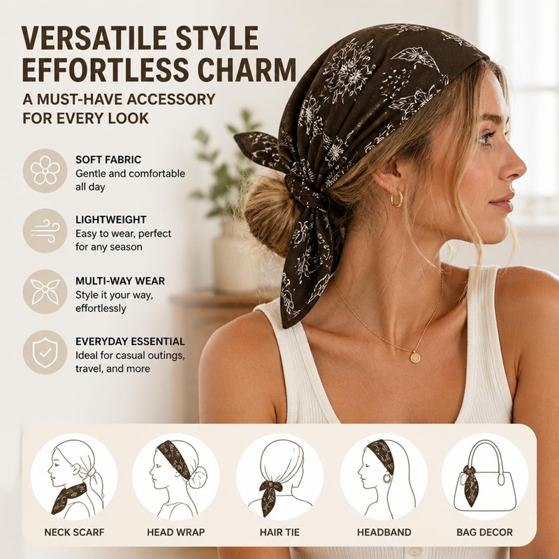 Head Scarf Hair Tie Set - Head Scarf - Silk