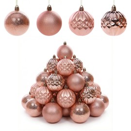 Rose Gold Christmas Baubles 6cm Set of 20 Mixed Style Pack Shatterproof Xmas Tree Decorations Rose Gold Bauble Set for Christmas Tree Décor Style 1