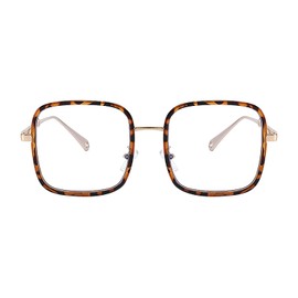 QxAiVMin Oversized Square Metal Reading Glasses +2.0 Women Men, Lady Large Frame Eyeglasses, Blue Light Blocking Computer Readers