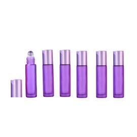 YORROR 6 Pack Essential Oil Roller Bottles,10ml Purple Frosted Glass Bottle with Glass Crystal Roller Balls and Aluminum Caps Refillable Massage Roller Bottles Perfume Bottles for Travel