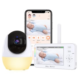 Monitor WiFi para bebé con cámara y audio, monitor de video 1080P de 5 pulgadas, detección de movimiento, visión nocturna HD, PTZ remota,...          