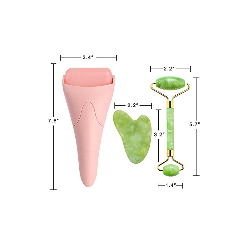 AECW 3-in-1 Natural Jade Roller and Gua Sha Set for