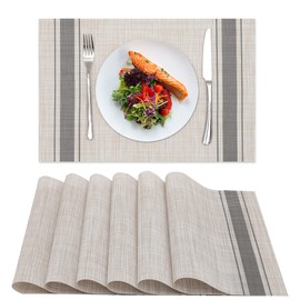 Lucas Forest Kitchen Placemat Set 6, Vinyl Table Protector Dining Dish Desk Mat Heat Resistant Wipeable Square Plastic Patio Pad 18x12 Inch (6Pcs, Grey)