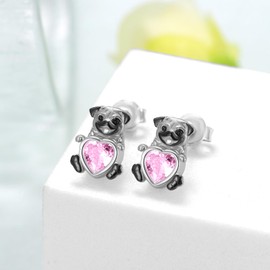 Pug Earrings Sterling Silver Dog Stud Earrings for women Pug Gifts for Women Girls (June Birthstone), Sterling Silver, Cubic Zirconia