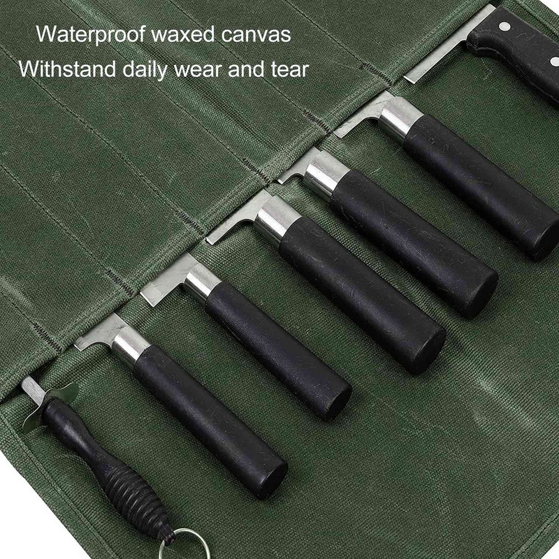 Chef Knife Roll Bag Portable Waterproof Waxed Canvas Knife Carrier