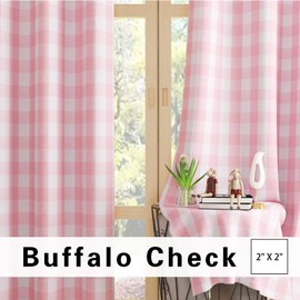UPOPO Cortinas de ventana a cuadros de búfalo de 48 pulgadas de largo para sala de estar, recámara, algodón, a cuadros, estilo rústico, 2 paneles, con bolsillo para barra, cocina, sótano, paneles de cortina de 52 x 48 pulgadas