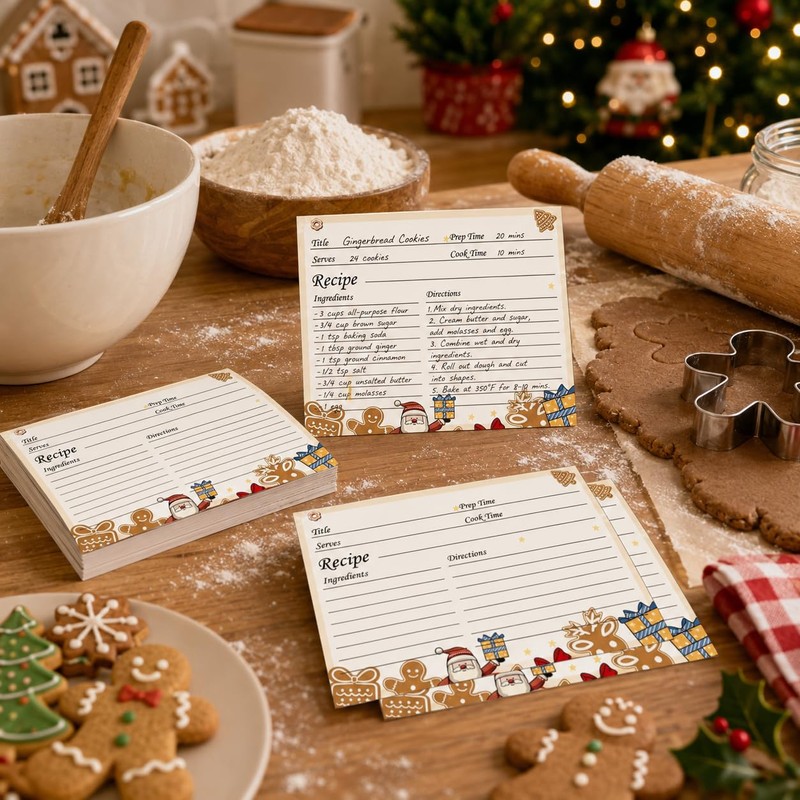 60 Pack Christmas Recipe Cards 4x6 Inch Double Sided Holiday