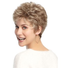Golden Hair Wigs for Women, Fluffy Short Hair Temperament Oblique Bangs Blonde Curly Wig, Natural Looking Hair Wig for Daily Use, Suitable for Girls Medium