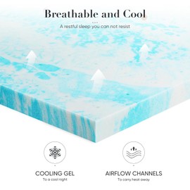 DUMOS Memory Foam Mattress Topper Queen, 2 Inch Thick Gel Infused Bed Toppers for Queen Size Bed, Soft Mattress Pads for Sleeper Sofa, RV, Camper, CertiPUR-US Certified, Blue