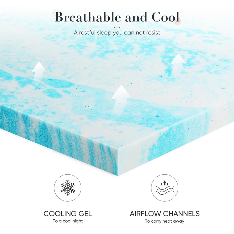 DUMOS Memory Foam Mattress Topper Queen, 2 Inch Thick Gel